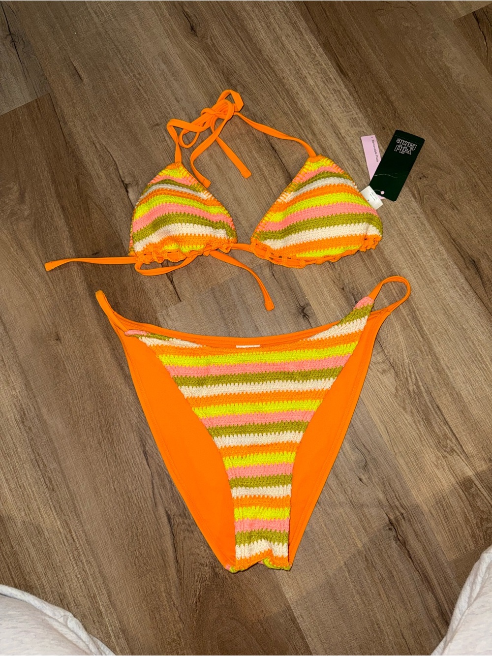 wild fable Orange Crochet-Trim Bikini Top